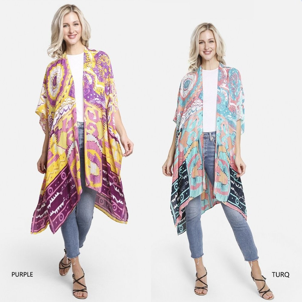 P/S Abstrat Pattern Long Cover Up·Kimono·Wrap·Swimsuit Cover·Vacation·ComfyLuxe